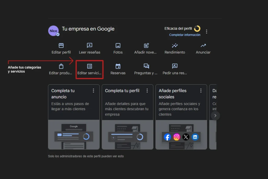 añade las categorías y servicios a tu perfil de Google Business